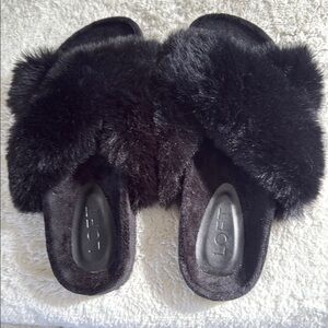 Women’s Loft Slipper Slides, faux fur, Black, Size 7/8